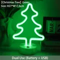Green Christmas tree LED neon light with round base and dual USB or battery power - Christmas Tree Green Light