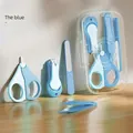 Blue 4-piece baby nail care set with scissors, clippers, file and tweezers in storage box - [Textured] Transparent Box - Sky Blue