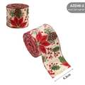 Nastro natalizio in finto lino 6,3cm x 2m con motivi di stelle di Natale, pigne e agrifoglio - Larghezza 6,3 cm Cachi Fiore Rosso Pigna / 2 Metri