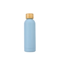 Bouteille de sport bleu clair en acier 304 avec un bouchon en bambou naturel élégant - Bleu clair