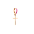 Elegant gold cross drop hoop earrings featuring delicate pink micro-pave crystals - Cross / Rose Gold