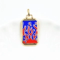 Macro detail of a rectangular gold pendant featuring red and blue enamel fire design - Colorful Flame Pendant / Pendant Only