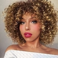 Parrucca sintetica corta bionda afro riccia con ricci voluminosi e gonfi per donna - Oro