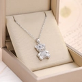 Collana di lusso con ciondolo orsetto di cristalli su scatola porta gioie velluto - 9240-Argento