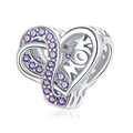S925 sterling silver heart charm with purple stones and MOM engraving for bracelets - 925 Silver / February Birthstone