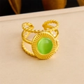 Three-layer 18K gold plated stainless steel ring with green oval gemstone inlay - Adjustable Open