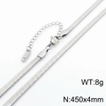 Silver flat snake chain necklace in stainless steel with lobster clasp and extension - 4mm x 45cm / Silver