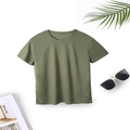 Army green casual fitness t-shirt with crew neck on white background with summer props - XS / Army Green