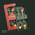 Christmas gift set with golden stainless steel spoon and fork featuring Santa hat and tree - 2PCS Gold Set (Tree Spoon + Hat Fork)