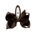 Dark brown grosgrain ribbon bow hair clip with a silver metal BB clip attachment - Dark Brown