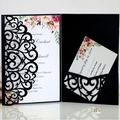 Elegant black laser cut wedding invitation set with pearl paper and ornate hollow pattern - Standard / Black