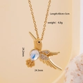 Golden hummingbird necklace with clear stones and rhinestones on 45cm O-chain - White Hummingbird Style (2829)