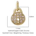 Golden micro-pave cubic zirconia lock pendant charm for DIY bracelets and jewelry - White Zirconia Style 14 / Gold