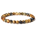 Macro detail of 8mm multicolored tiger eye beads with natural golden and blue textures - 6mm Dreamy Tiger Eye