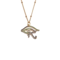 Gold plated copper Horus eye pendant necklace with blue and green zircon gemstones - Eye of Horus