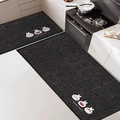 Dark grey kitchen mat set with cute rabbit pattern and anti-slip striped texture - 40x90cm / Loop Pile - Cute Rabbit