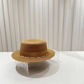 Klassischer Strohhut in Hellbraun mit kristallverziertem Band für Damen - Khaki / Strass-Dekor
