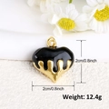 Black enamel heart pendant with gold metal trim and size measurements 2cm x 2cm - Black Enamel Drip Heart Pendant