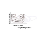 Silver titanium steel open ring with triple wave curved design and product dimensions - TYR0522 / Silver Triple Wave