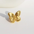 Minimalist 18K gold plated copper 3D butterfly open ring with a shiny polished finish - Adjustable Open / Gold