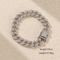 Bracciale a catena cubana in argento S925 con diamanti, lunghezza 19cm, peso 31,85g - Colore Platino Grosso (19cm)
