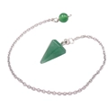 Natural Green Aventurine hexagonal cone pendant with silver metal chain and bead - Green Aventurine + Bead Chain