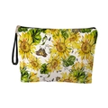 Spring cosmetic bag with butterfly and sunflower prints featuring a black wrist strap - Sunflower Butterfly Print Style(xy-095-1) / 17x25cm (Fine Linen) with Webbing