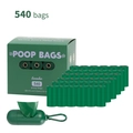 Eco-friendly biodegradable dog poop bag rolls set with 540 bags and green dispenser - Boxed with Dispenser / 36 Rolls / Green