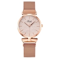 Fashion rose gold women quartz watch with leaf texture dial and magnetic milanese strap - Rose Gold