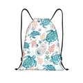 Watercycle ocean turtle and shell print drawstring backpack made of durable Oxford cloth - Watercolor Sea Turtle Shell Style (jiayingskd35)