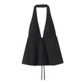 Detail of a black halter neck top featuring a deep V-neck and flared ruffled hemline - XS / Black