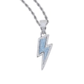 Hiphop lightning pendant necklace with blue and clear zircons on silver twist chain - Silver Aquamarine Blue Stone 60cm