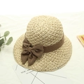 Foldable beige crochet straw hat with brown lace ribbon bow for summer sun protection - M / Hemp Knot Small Pineapple-Beige