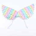 Rainbow gradient angel wings with metallic feather texture and elastic straps for parties - One Size / Iridescent Wings