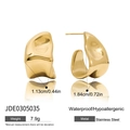 Golden irregular organic C-shape stainless steel earrings with polished finish - Gold Irregular Lava Style (JDE0305035)