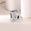 Irregular liquid metal style stainless steel ring with a polished silver mirror finish - Silver Irregular Lava Ring (JZ6693P) / Adjustable Open