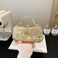 Chic gold sequin evening clutch bag with metal top handle and golden chain shoulder strap - Gold