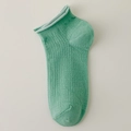 Breathable mint green cotton ankle socks with Japanese style rolled cuffs for women - One Size / Milky Green