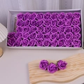 A box of purple artificial soap rose heads for DIY gifts and wedding decorations - 3 Layers (50 Pcs/Box) / Purple