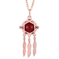 Collier à plumes en or rose avec un médaillon ajouré et une pierre précieuse rouge - Attrape-rêves Or Rose Balle Rubis (14)