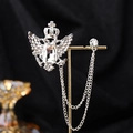 Spilla vintage in argento con corona, ali di aquila e catene di cristallo per abiti - Argento