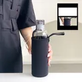 Γυάλινο μπουκάλι νερού 500ml με κλίμακα, μαύρη προστατευτική θήκη και λουράκι μεταφοράς - Μικρό Γκρι Καπνού + Μαύρη Θήκη
