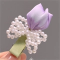 Elegant purple tulip hair clip with satin fabric flower and pearl bead accents - Pearl Purple Elegant Style Hair Clip