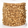 DIY gold beaded cable chain for jewelry making wound on a professional white spool - 0.3mm Wire 1.2mm Width 2.8mm Bead / 18K Gold