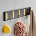Folding black wall hooks with 4 golden retractable hangers for home storage - 5 Hooks / Black+Gold