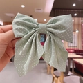 Light green polka dot bow hair clip made of chiffon fabric for women's hairstyle - Polka Dot / Green