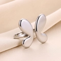 Polished silver stainless steel butterfly open ring on champagne silk background - Jz6539-platinum