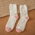 Dicke korallenfleece Socken in Creme und Rosa mit Wellenrand für warme Wintertage - Einheitsgröße / Cremeweiß & Rosa