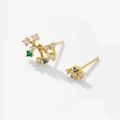 Asymmetric S925 sterling silver stud earrings with colorful cubic zirconia in gold finish - 925 Silver / Sagittarius (18K Gold)