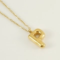 Puffy golden P-letter pendant necklace with radial texture on minimalist chain - Letter P [Gold]